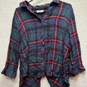 HESTER & ORCHARD Purple/Green Buffalo Plaid Shirt 3/4 Sleeves Womens Sz S